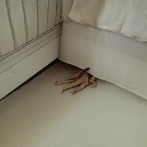 Prompt: a scary creature is under my bed.