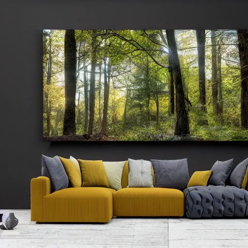 Image similar to sofa couch surrounded by forest landscape with outer space sky photo realism ultra detailed digital art, irina french, heraldo ortega, mandy jurgens, golden ratio, art canvas, award winning, masterpiece trending on artstation 8 k 1 5 0 mpx