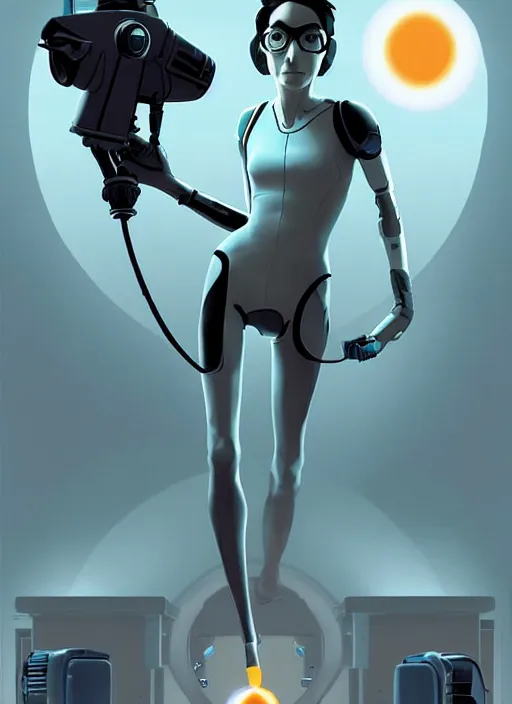 Image similar to poster artwork by Michael Whelan and Tomer Hanuka, of a product poster of the Portal Gun, from the game Portal 2, from Valve, Aperture Science, clean