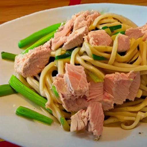 Image similar to a really tasty dish, full of noodles and tuna