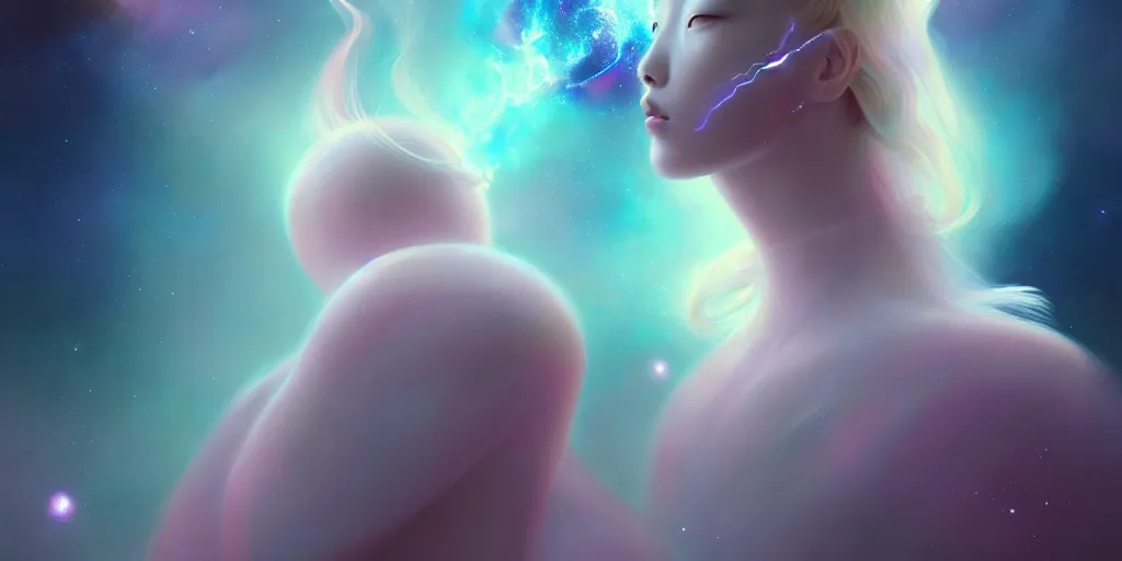 Image similar to breathtaking delicate detailed concept art painting creature with nebula space inside, by hsiao - ron cheng, bizarre compositions, exquisite detail, pastel colors, 8 k