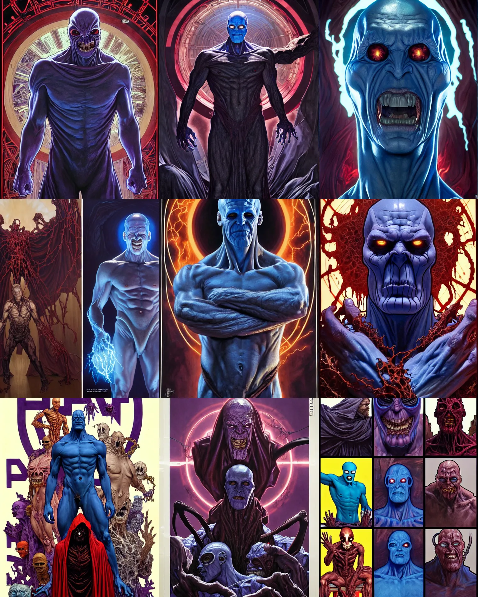Prompt: the platonic ideal of political poster of cletus kasady ultimate carnage thanos dementor doctor manhattan chtulu nazgul, detailed, intricate, hyperrealism, intense, scary, decay, dmt, art by brock hofer and artgerm and greg rutkowski and alphonse mucha