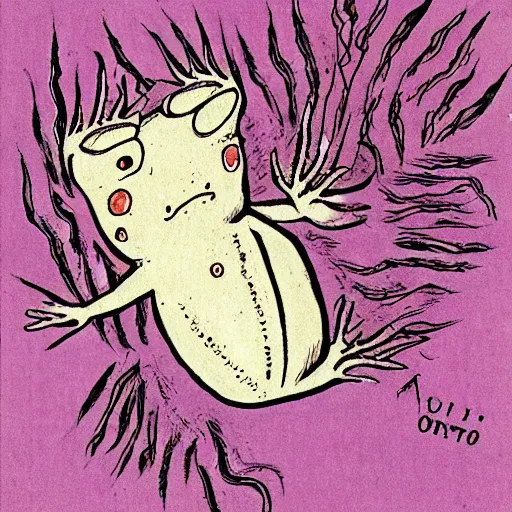 Image similar to an axolotl drawn by junji ito