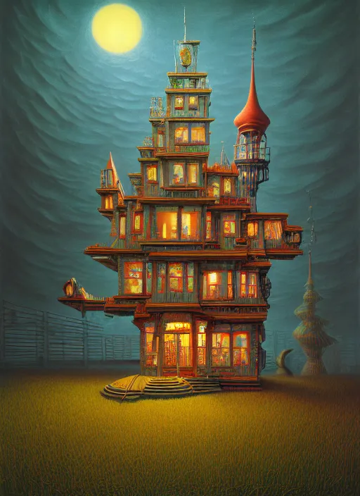 Image similar to hyper detailed 3d render like an Oil painting - Funhouse by Jacek Yerka, Mariusz Lewandowski, Houdini algorithmic generative render, Abstract brush strokes, Masterpiece, Edward Hopper and James Gilleard, Zdzislaw Beksinski, Mark Ryden, Wolfgang Lettl, hints of Yayoi Kasuma, octane render, 8k