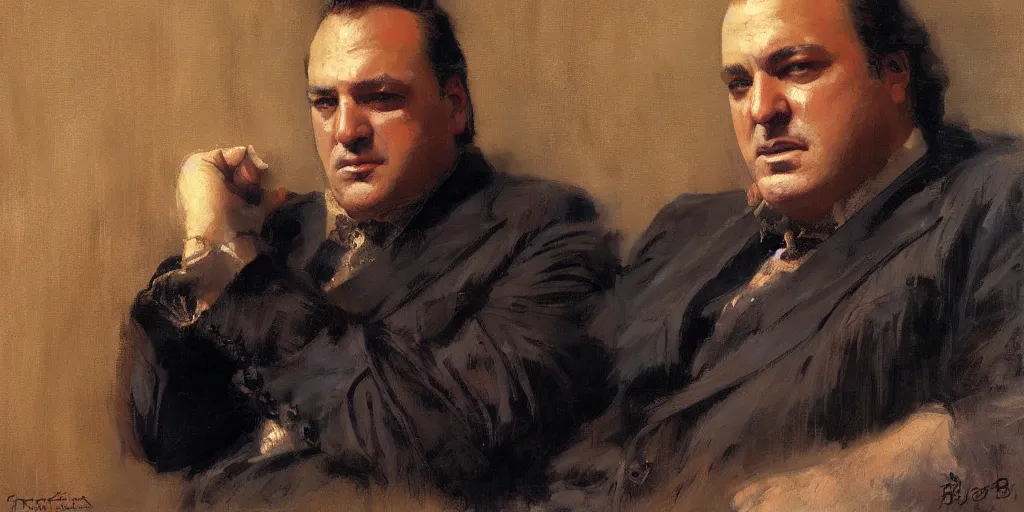 Prompt: tony soprano, portrait, painting by gaston bussiere, craig mullins, j. c. leyendecker