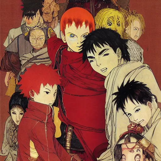 Image similar to Portrait of Gaara the Desert Shinobi wearing a Sand Crest norman rockwell uta natsume inio asano naoko takeuchi shotaro ishinomori katsuhiro otomo steve ellis tony szczudlo Ryan Gitter Ilya Repin