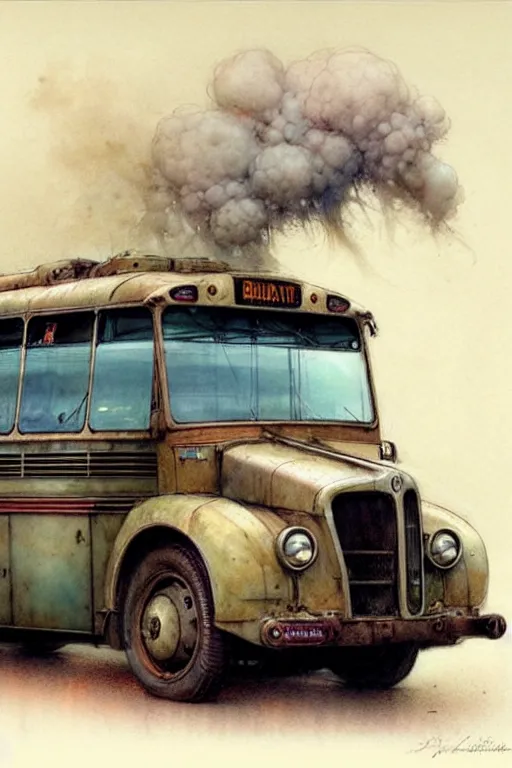 Prompt: ( ( ( ( ( bus, vehicle. muted colors. ) ) ) ) ) by jean - baptiste monge!!!!!!!!!!!!!!!!!!!!!!!!!!!