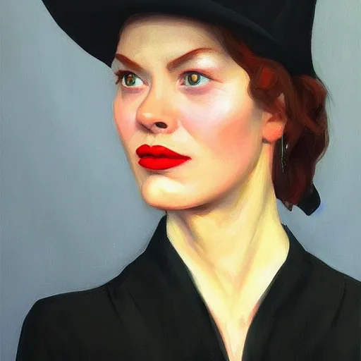 Image similar to a hyper realistic witch portrait, by edward hopper, new artstation artist,