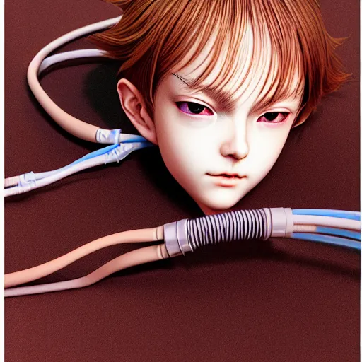 Image similar to prompt : hyperrealist photorealistic 3 d render of persona soft light portrait by takato yamamoto, robot accessories parts and broken cables, 3 5 mm, otaku gangasta, inspired by fables, realistic face, smooth face feature, intricate oil painting, high detail, sharp high detail, manga and anime 2 0 0 0