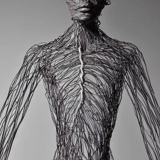 Prompt: wire sculpture of the human vascular system, realistic