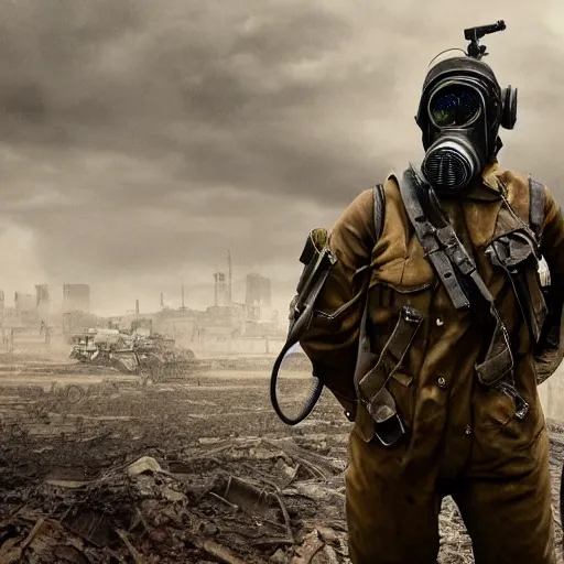 Prompt: Photo realistic render, 8K UHD, gasolinepunk style, forced perspective: ( background = gasolinepunk city, trending on artstation+ background detail = gasolinepunk architecture, high detailed, large depth of field) + (subject= dieselpunk WW1 soilder + subject detail= gas mask, dirty armored suit , muddy ,cool pose, accurate body features, high level body suit, high detailed light refraction , high level texture render)