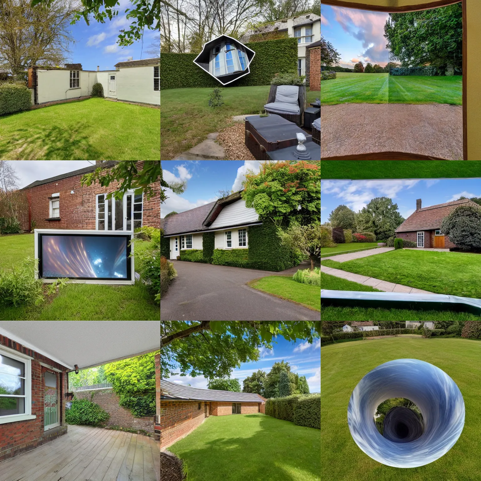 Prompt: an estate agent photo for a house next to a wormhole