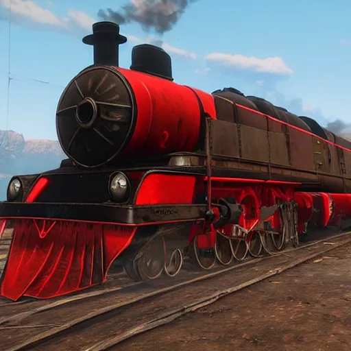 Image similar to futuristic sleek steam locomotive in red dead redemption 2