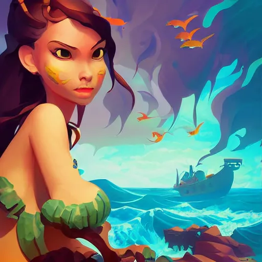 Image similar to painting mermaid treasure on sea of thieves game avatar hero smooth face median photoshop filter cutout vector, behance hd by jesper ejsing, by rhads, makoto shinkai and lois van baarle, ilya kuvshinov, rossdraws global illumination