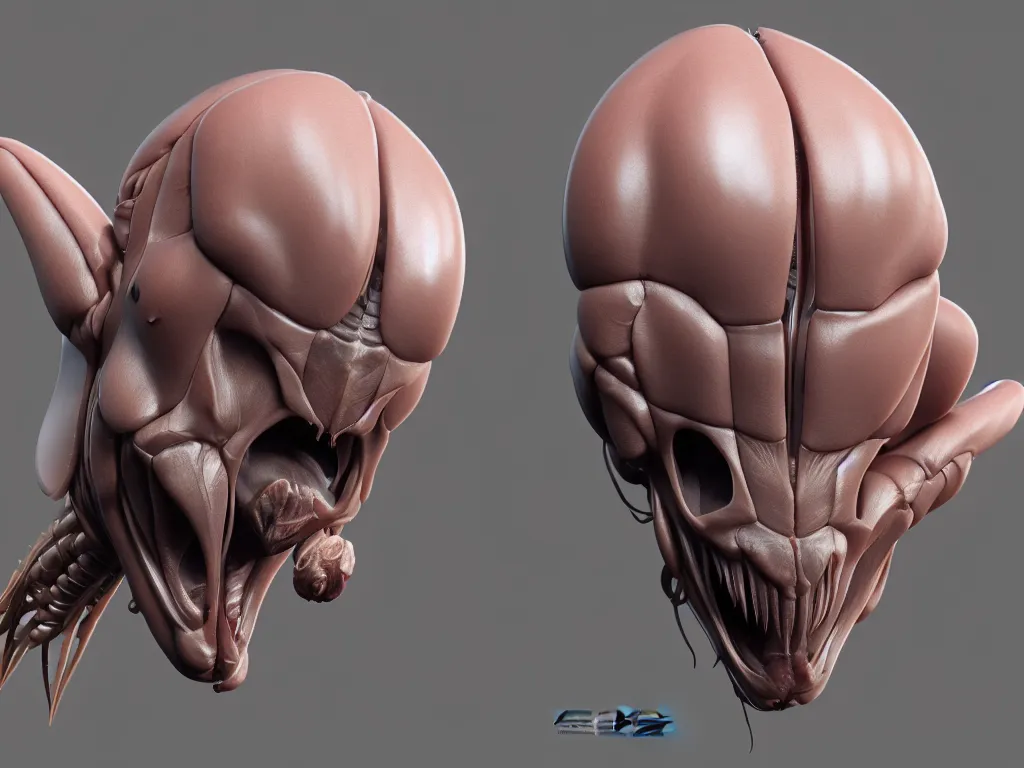 Image similar to isopod, muscular body, chiroptera head, chiroptera ears, hyperrealism, artstation, cgsociety, zbrush, no background