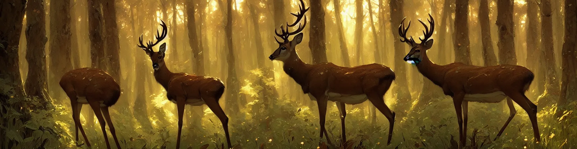 Image similar to Deer in Sherwood Forest, highly detailed, digital painting, artstation, concept art, smooth, sharp focus, illustration, art greg rutkowski and alphonse mucha