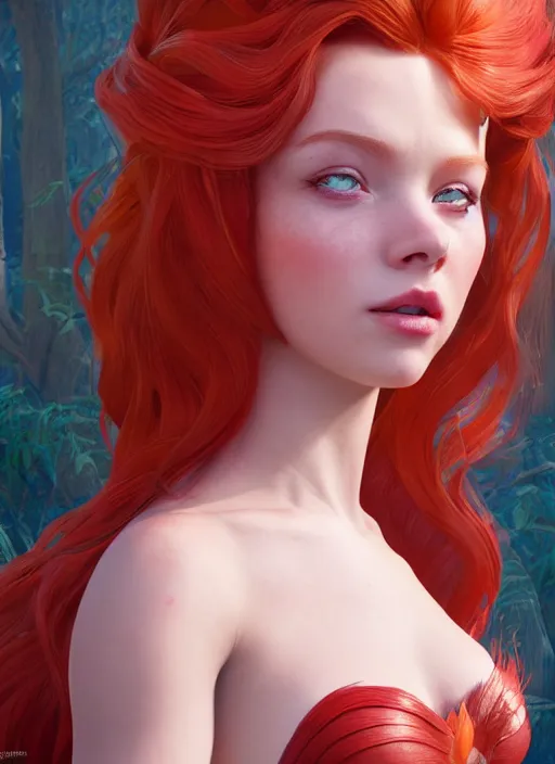 Image similar to princess ariel, naturel, hyper detailed, digital art, trending in artstation, cinematic lighting, studio quality, smooth render, unreal engine 5 rendered, octane rendered, art style by klimt and nixeu and ian sprigger and wlop and krenz cushart