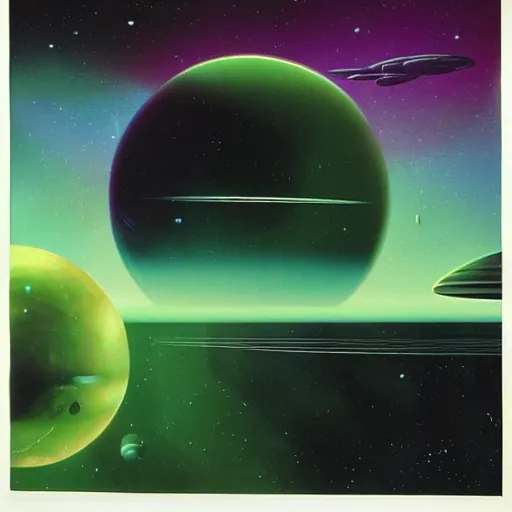 Image similar to Green nebula without planets, Syd Mead, John Harris, Federico Pelat,