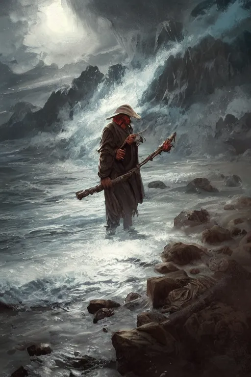 Image similar to old fisherman, 8 k, digital art, magic the gathering, mtg, by greg rutkowski, trending on artstation