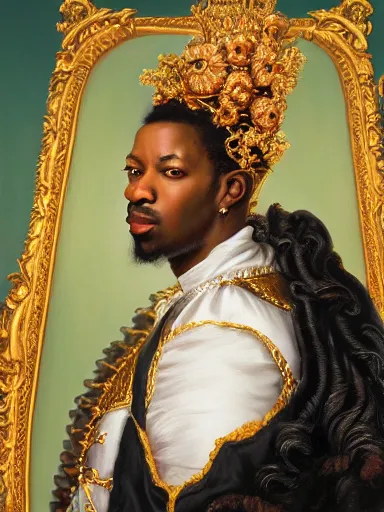 Old oil picture of kendrick lamar wearing a crown, renaissance style