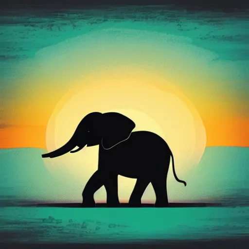 Image similar to minimalist boho style art of an elephant at sunrise, illustration, vector art