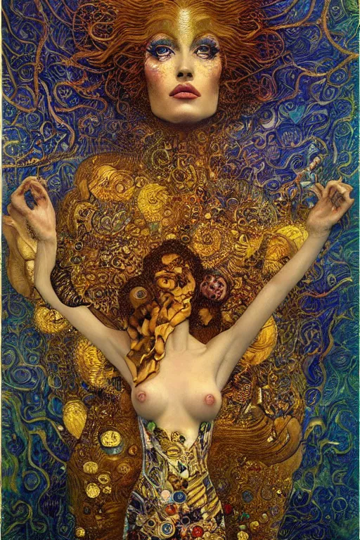 Image similar to Visions of Paradise by Karol Bak, Jean Deville, Gustav Klimt, and Vincent Van Gogh, visionary, otherworldly, fractal structures, ornate gilded medieval icon, third eye, spirals