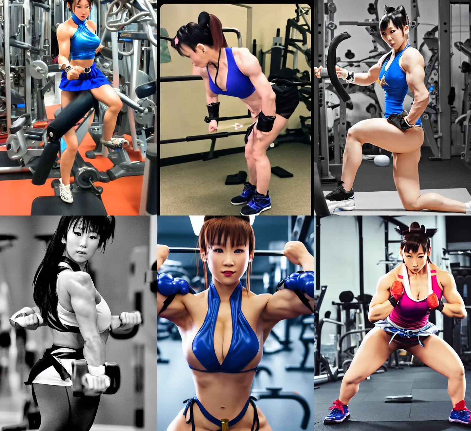 Prompt: Chun li at the gym, realistic award winning photograph, highly detailed