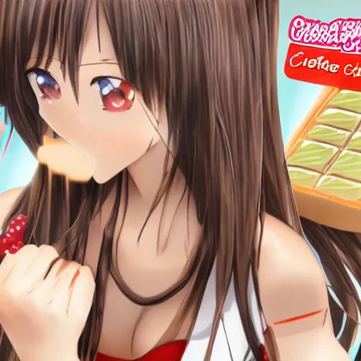 Image similar to anime girl with a chocolate cake