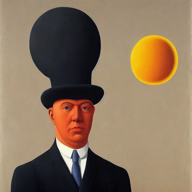 Prompt: portrait of a man with sun instead of his head, by rene magritte, centered, detailed painting, hd, hq, high resolution, high detail, 4 k, 8 k