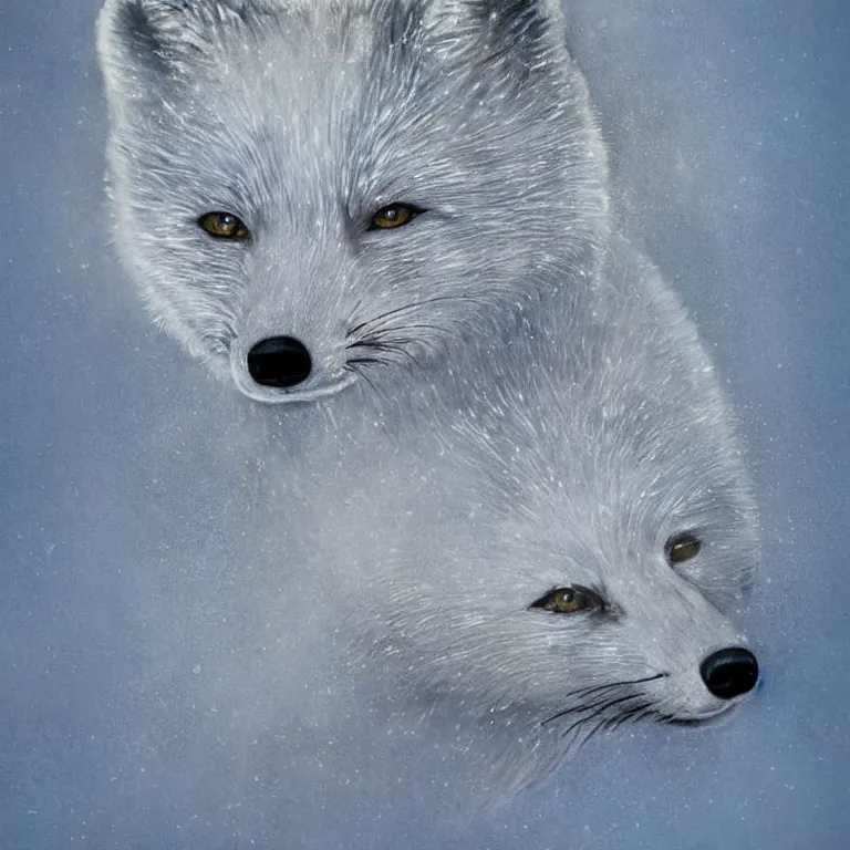 Prompt: hyperrealistic portrait of arctic fox bring ice and fire and destruction to the world photorealistic symmetrical detailed fracta central compositionl