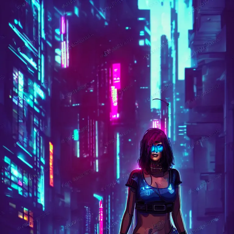 Image similar to cyberpunk girl in a cyberpunk street, night, cinematic lighting, very detailed