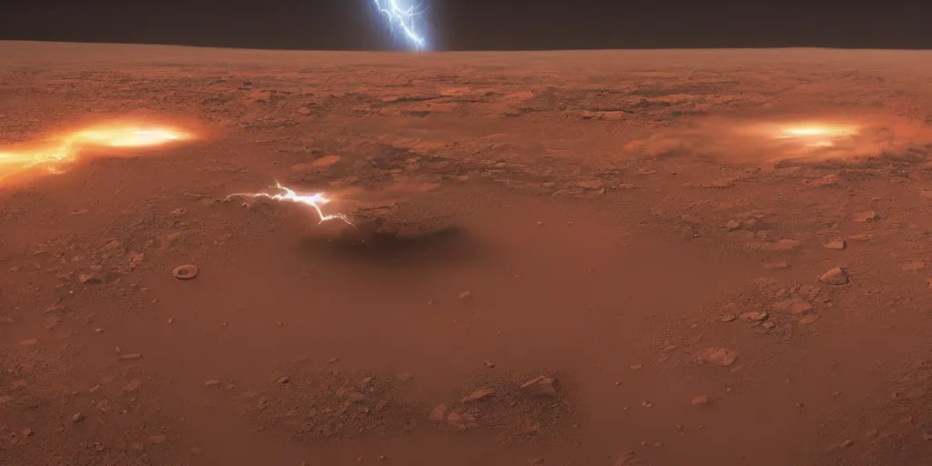 Image similar to tornado on the surface of mars, strorm, lightning, greg rutkowski