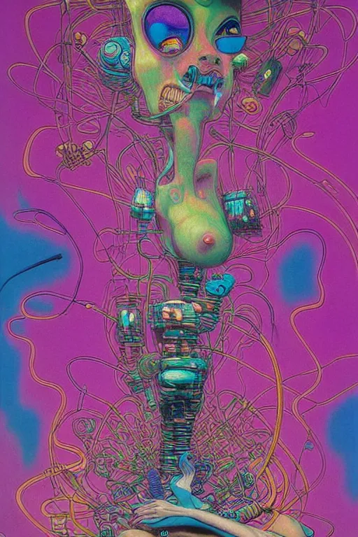 Image similar to ren & stimpy cyberpunk textural fluid lines purple, pink, blue, green. otherworldly vaporwave interesting details fantasy lut epic composition by basquiat zdzisław beksinski james jean artgerm rutkowski moebius francis bacon gustav klimt