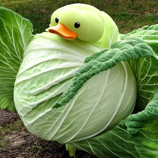 Image similar to a cabbage dressed as a duck