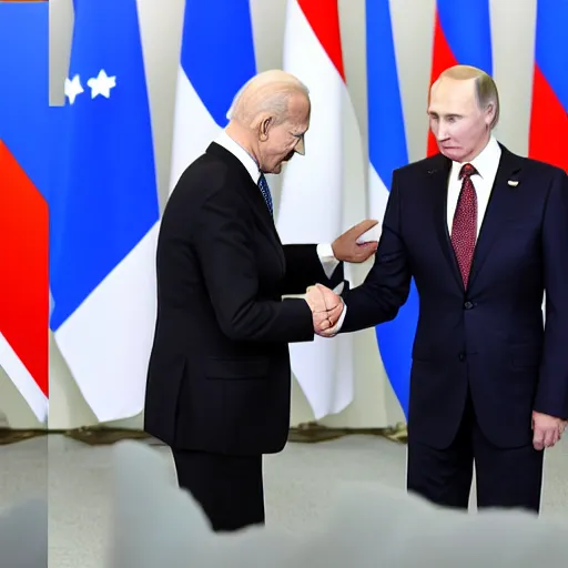 Image similar to biden and putin playing rock paper scissors, both of them played scissors with their hands