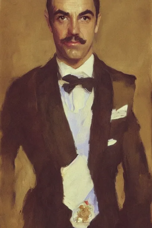 Image similar to “portrait of a young Sean Connery, impeccably dressed, by John singer Sargent”