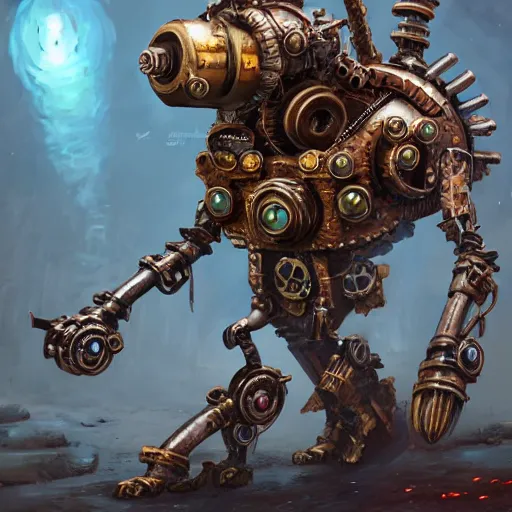 Prompt: a DND small ancient mechanical steampunk monster, made by Stanley Artgerm Lau, WLOP, Rossdraws, ArtStation, CGSociety, concept art, cgsociety, octane render, trending on artstation, artstationHD, artstationHQ, unreal engine, 4k, 8k,