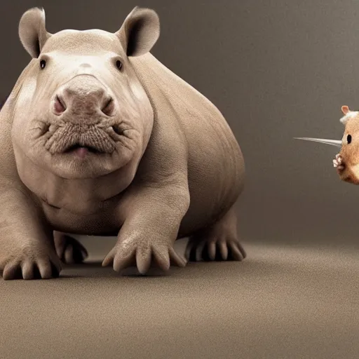 Image similar to a film still of a hamster and rhino hybrid realistic, detailed