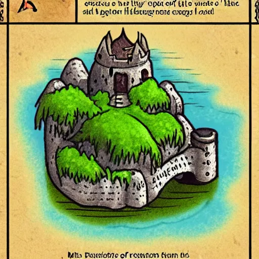 Prompt: art of cozy island for text rpg in medieval setting with magic in discord