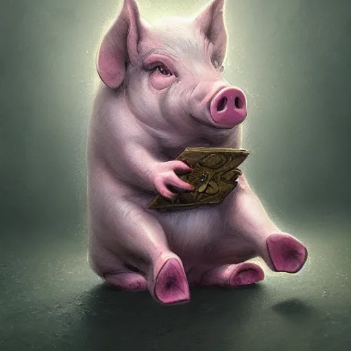 Prompt: tarot card of the cute pig. detailed digital art by greg rutkowski, thomas kinkade and keith parkinson, artstation, cgsociety, 8 k, hd