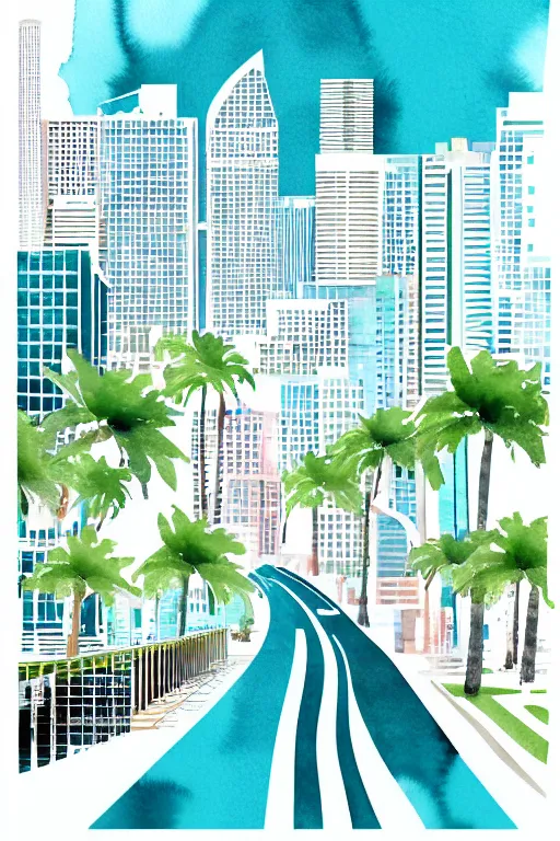 Prompt: minimalist watercolor art of miami, illustration, vector art