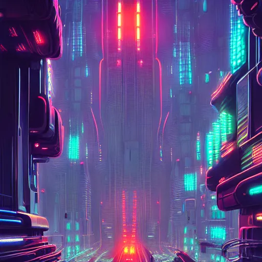 Image similar to robo cats inside an scifi tentacles wires futuristic city, beautiful signs, wide angle, retro futuristic comics, cinematic, highly detailed, photorealistic, rich bright colors, trending on artstation, giger, tsutomu nihei, trending on cgsociety, awe inspiring bruce pennington cityscape, digital art painting of 1 9 6 0 s