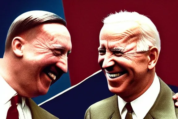 Image similar to “ very very intricate photorealistic photo of hitler and joe biden laughing together, detailed natural lighting, award - winning crisp details ”