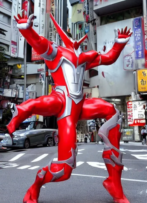 Image similar to The giant kyodai hero Ultraman was fighting with Zetton in the streets of Tokyo.Ultraman style.