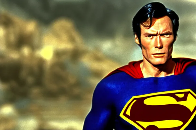 Image similar to clint eastwood as superman in the 1 9 8 0's, superhero film, richard donner film