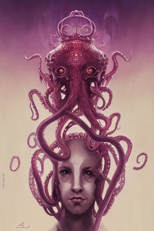 Image similar to portrait of an elegant alien octopus man king, straight on portrait, by artgerm, tom bagshaw, gerald brom, vaporwave colors, lo - fi colors, vaporwave, lo - fi, moody vibe, goth vibe, 4 k, hd,