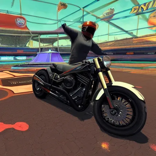 Image similar to a harley davidson on rocket league, teaser trailer