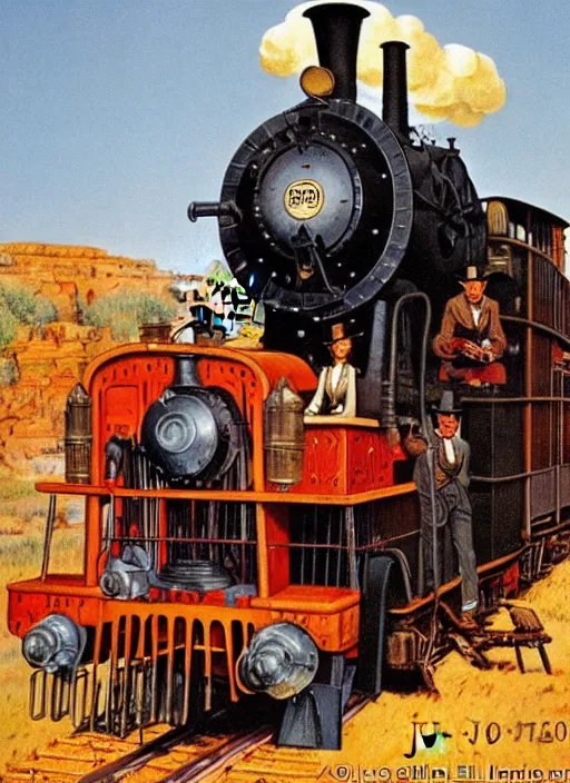 Image similar to old west steam locomotive train. portrait by jean giraud and anton otto fischer and john philip falter and will eisner and gil elvgren