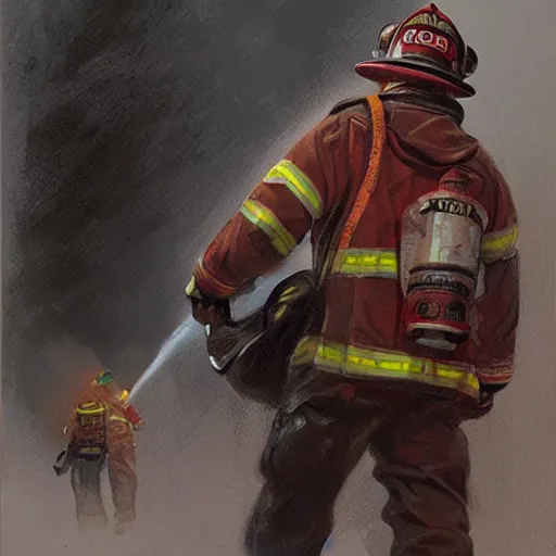 Image similar to fireman man strikes again, concept art by James Gurney.