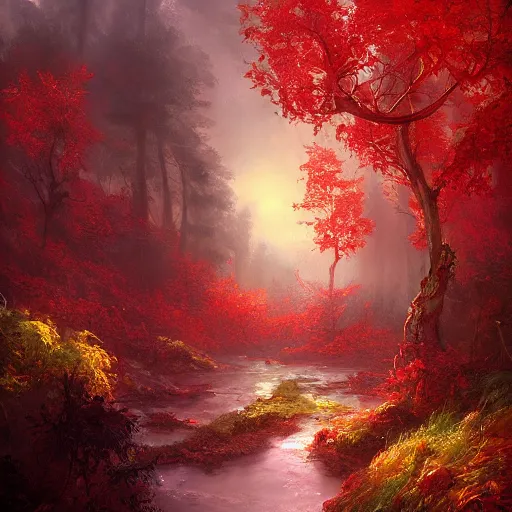 Prompt: red autumn forests belonging to the skeleton men, fantasy character portrait by tyler edlin, antoine blanchard, thomas cole